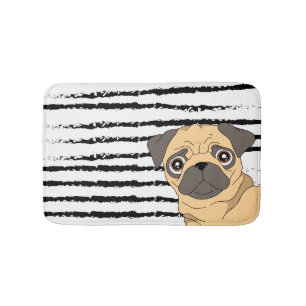 Pug striped black white bath mat