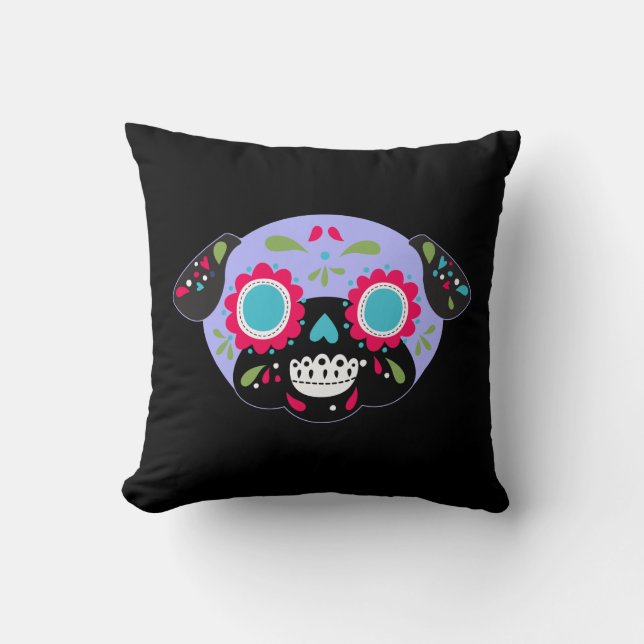 Pug Sugar Skull Lavender Single Front Pattern Back Throw Pillow (Front)