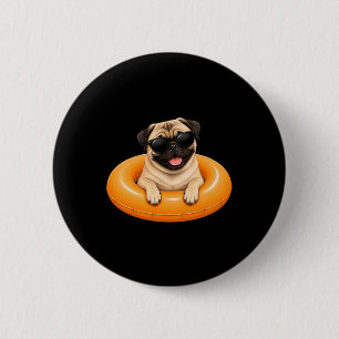 Pug Summer Shirt Cute Dog Pool Float 2 Inch Round Button