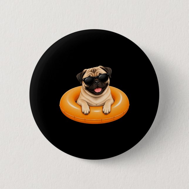 Pug Summer Shirt Cute Dog Pool Float 2 Inch Round Button (Front)