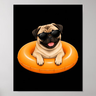 Pug Summer Shirt Cute Dog Pool Float Poster