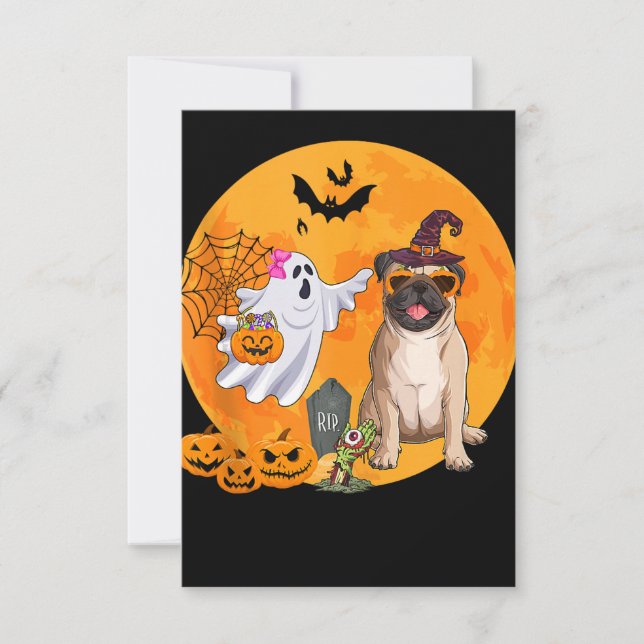 Pug Sunglasses Costume Witch Halloween Boo Ghost T Invitation (Front)