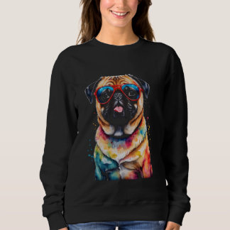 Pug Sunglasses Dog Colourful Funny Animal Art Prin Sweatshirt