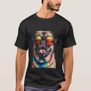 Pug Sunglasses Dog Colourful Funny Animal Art Prin T-Shirt