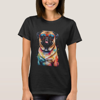 Pug Sunglasses Dog Colourful Funny Animal Art Prin T-Shirt