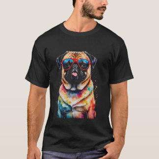 Pug Sunglasses Dog Colourful Funny Animal Art Prin T-Shirt