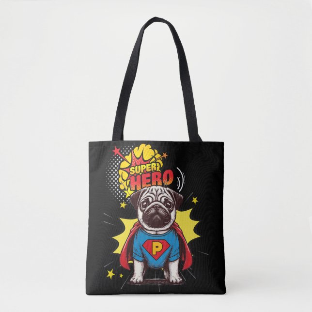 Pug Super Hero Tote Bag (Front)