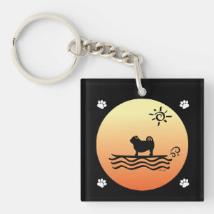 Pug Surf Keychain
