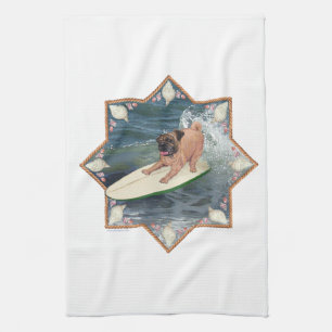 Pug Surfer Dude Kitchen Towel