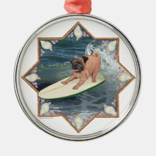 Pug Surfer Dude Metal Ornament