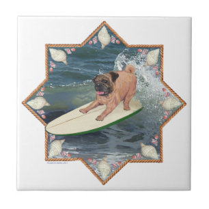 Pug Surfer Dude Tile