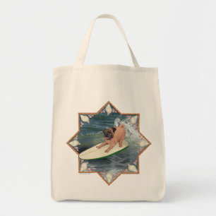 Pug Surfer Dude Tote Bag