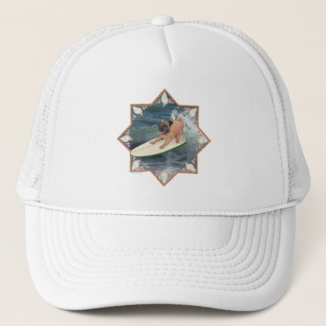 Pug Surfer Dude Trucker Hat (Front)