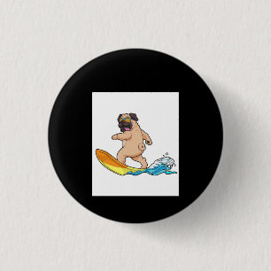 Pug Surfing Surfboard Pug Wearing Glasses 1 Inch Round Button