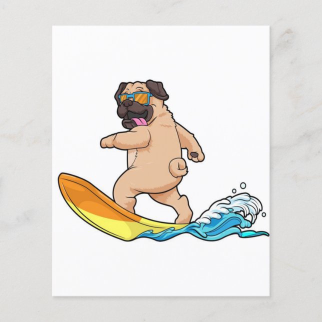 Pug Surfing Surfboard Pug Wearing Glasses Flyer (Front)
