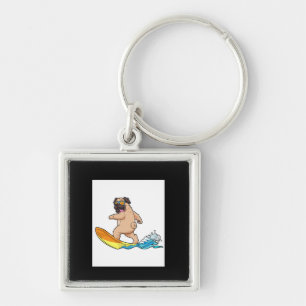 Pug Surfing Surfboard Pug Wearing Glasses Keychain