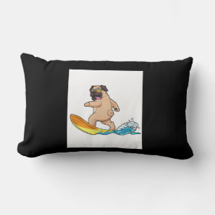Pug Surfing Surfboard Pug Wearing Glasses Lumbar Pillow