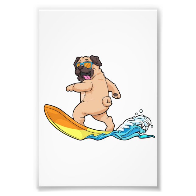 Pug Surfing Surfboard Pug Wearing Glasses Photo Print (Front)