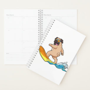 Pug Surfing Surfboard Pug Wearing Glasses Planner