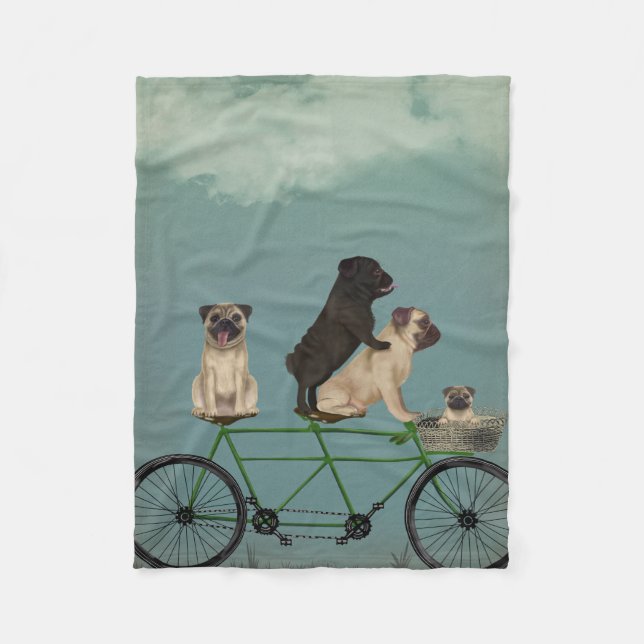 Pug Tandem Fleece Blanket (Front)