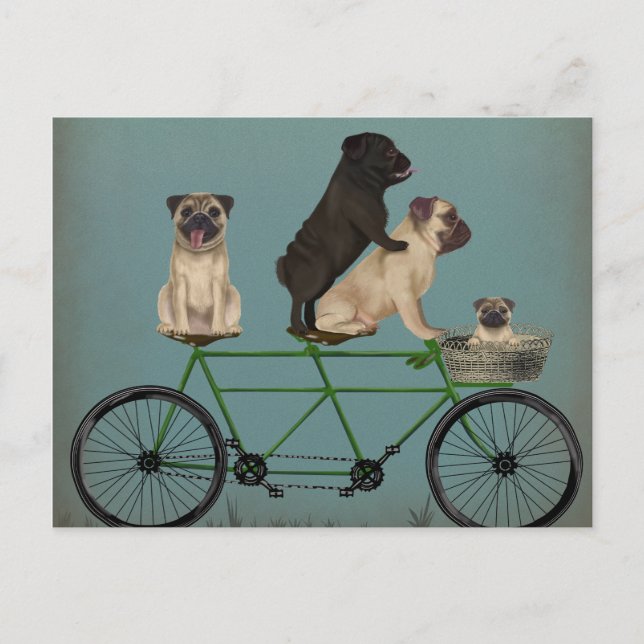 Pug Tandem Postcard (Front)