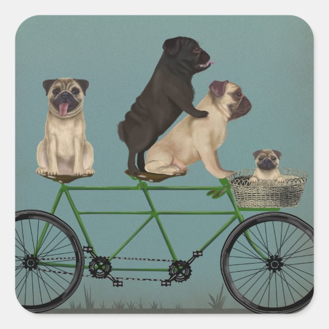 Pug Tandem Square Sticker (Front)