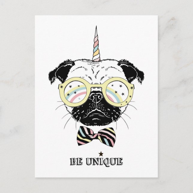 Pug Unicorn | Be Unique Postcard (Front)