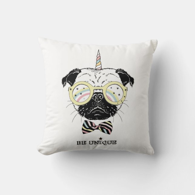 Pug Unicorn | Be Unique Throw Pillow (Front)