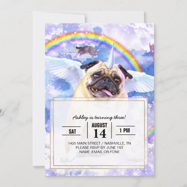 Pug unicorn - Cute pugicorn                        Invitation (Front)