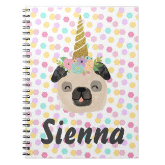 Pug Unicorn Little Girl Notebook
