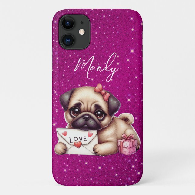 Pug Valentine's Day Personalized Pug Puppy Love Case-Mate iPhone Case (Back)