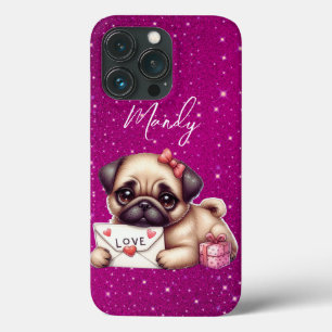 Pug Valentine's Day Personalized Pug Puppy Love iPhone 13 Pro Case