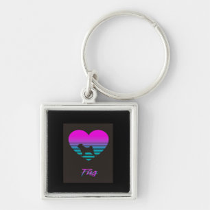 Pug Vaporwave Heart Pug Dog Lover Gift Keychain