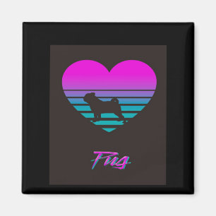 Pug Vaporwave Heart Pug Dog Lover Gift Magnet
