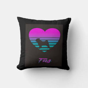 Pug Vaporwave Heart Pug Dog Lover Gift Throw Pillow