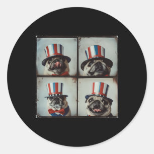 Pug Vintage Photo Machine Style, Independence Day Classic Round Sticker