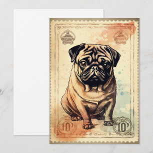 Pug Vintage Stamp Art Holiday Card