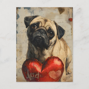 Pug vintage valentines day  postcard