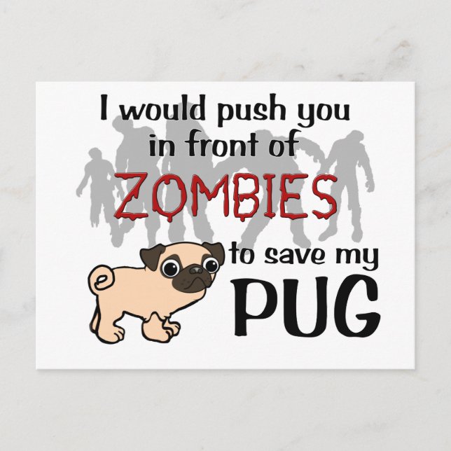 Pug vs Zombies Postcard (Front)