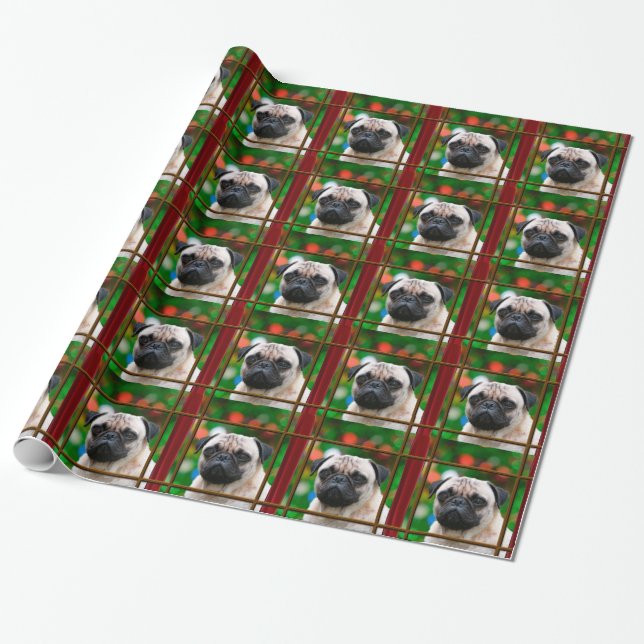 Pug watches for Santa Wrapping Paper (Unrolled)