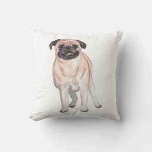 Pug Water Colour Art Painting Throw Pillow