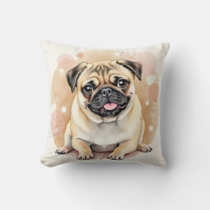 Pug Watercolor Bubble Swirl Art Throw Pillow