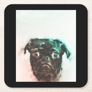 Pug Watercolor Cute Pug Dog Art Watercolor Square Paper Coaster