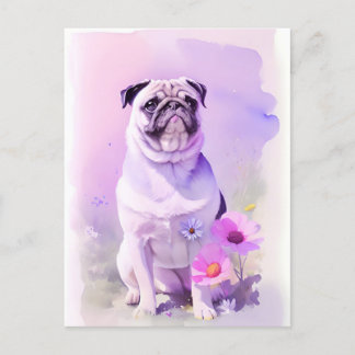 Pug Watercolor Portrait 1 Postcard