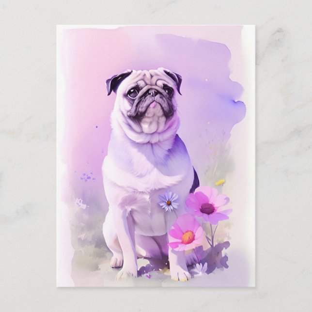 Pug Watercolor Portrait 1 Postcard (Front)