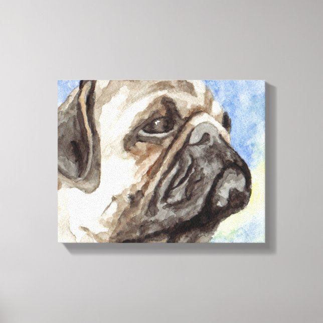 Pug Watercolor Portrait Canvas Print (Front)