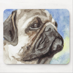Pug Watercolor Portrait Mouse Pad