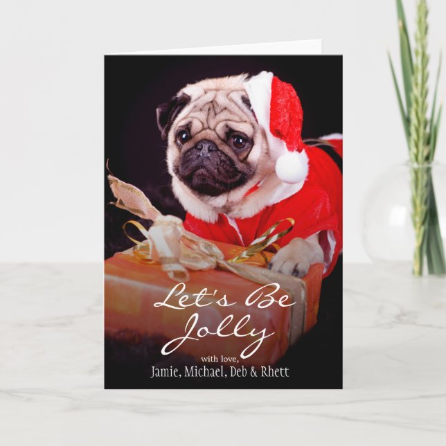 Pug wearing a Santa hat Holiday Card (Front)