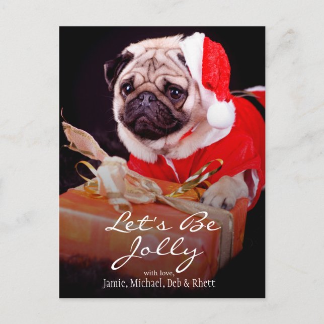 Pug wearing a Santa hat Holiday Postcard (Front)