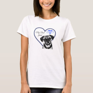 Pug Wearing Glasses Heart Dog Customizable Saying T-Shirt